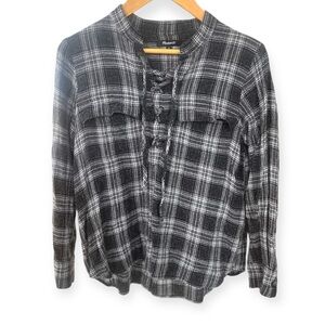 Madewell Black and White Plaid Flannel Top